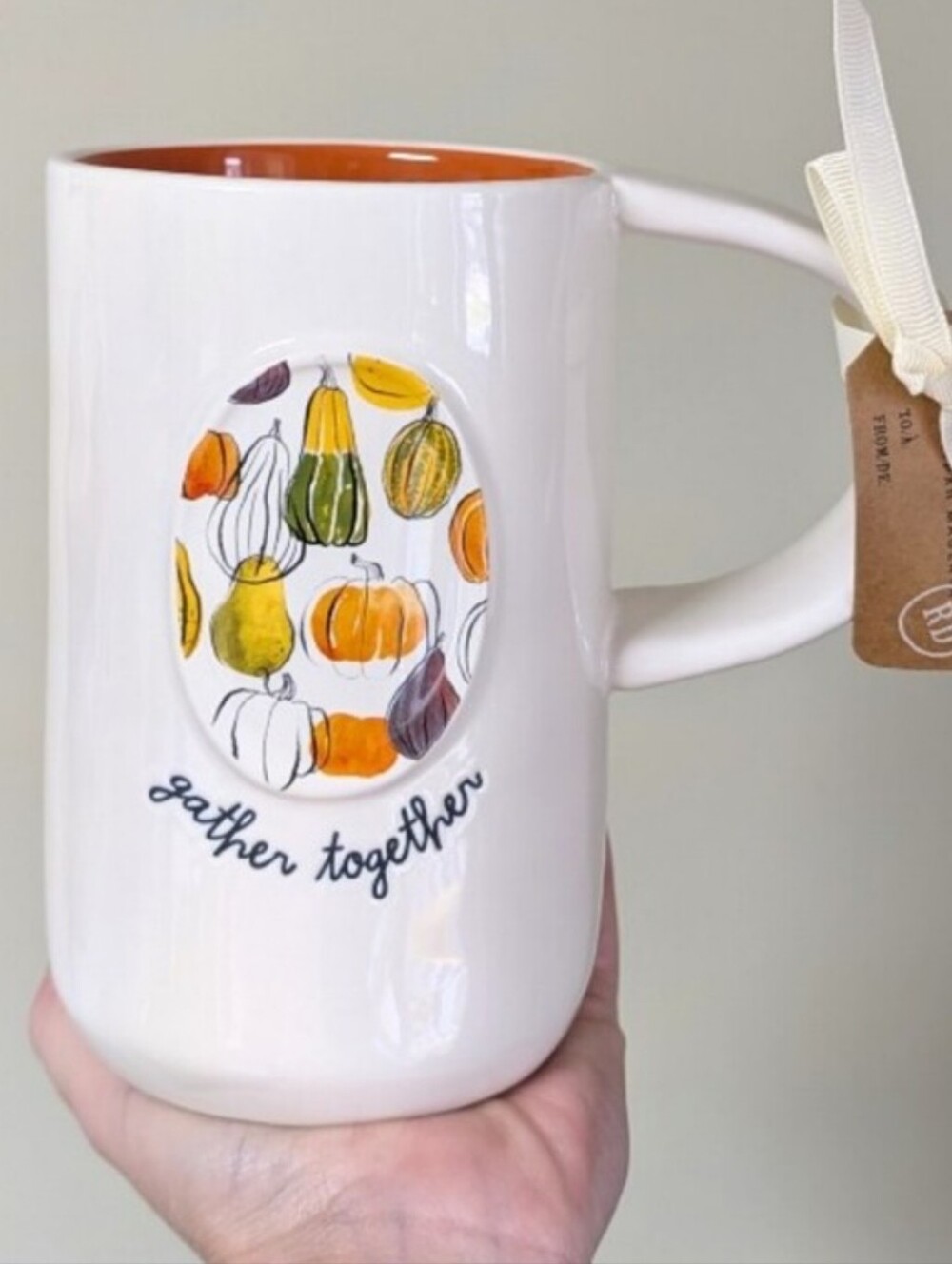 Rae Dunn GATHER TOGETHER Oversized Thanksgiving Mug with Pumpkin Patch Design 🎃